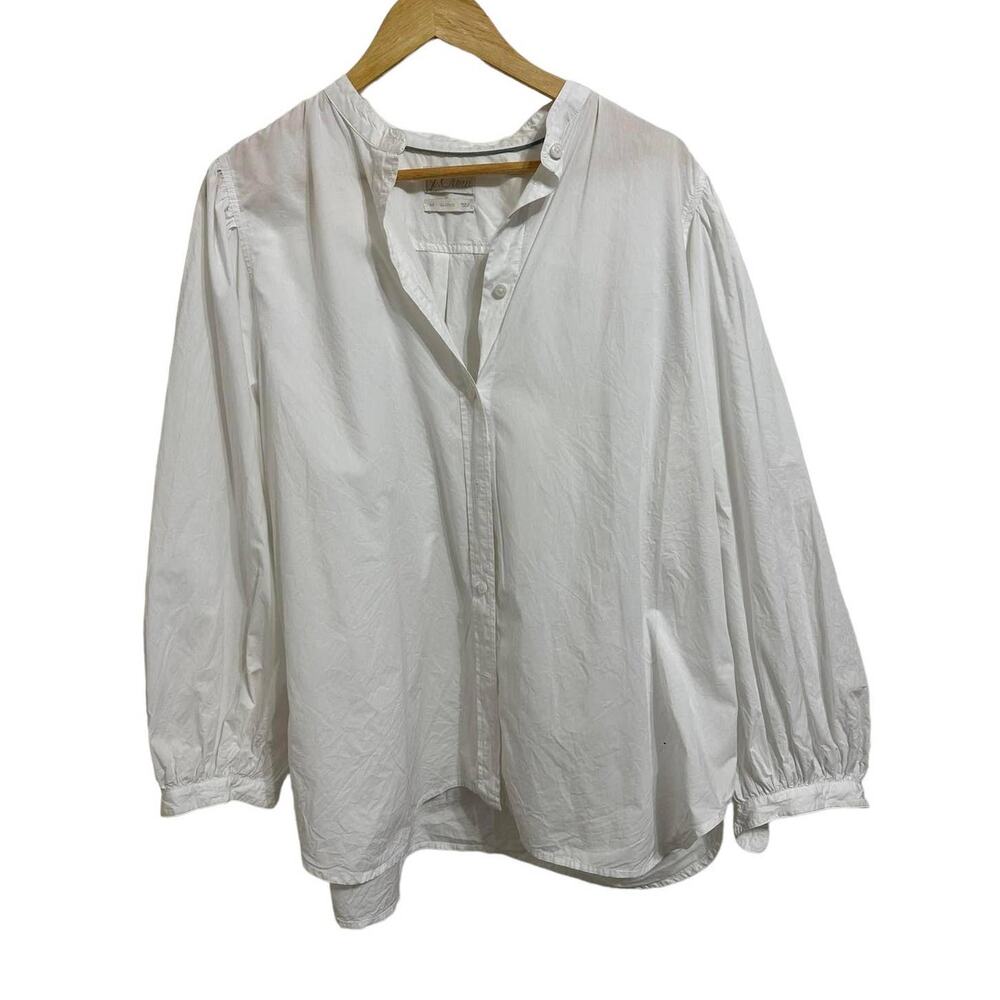 J.CREW Classic Women's Classic-fit collarless puff-sleeve shirt‎ size 20 #Bb232